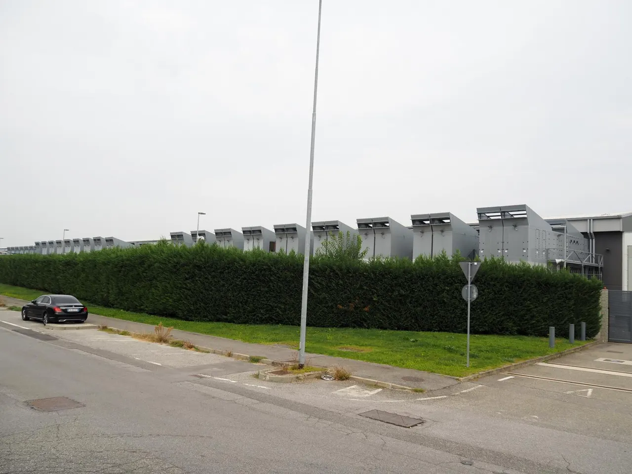 The turrets with the vents for air cooling the servers in a data center active since 2015 in the north of Italy